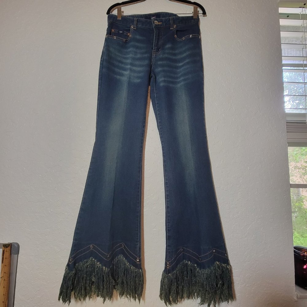 Yagi Vintage Y2K Jeans Fringe Flare Studs Low Rise juniors size 7 2000's